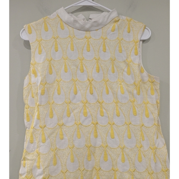 Vintage Andrea Gayle 70's Textured Yello And White Sleeveless Shift Dress Size 8 - Picture 2 of 6
